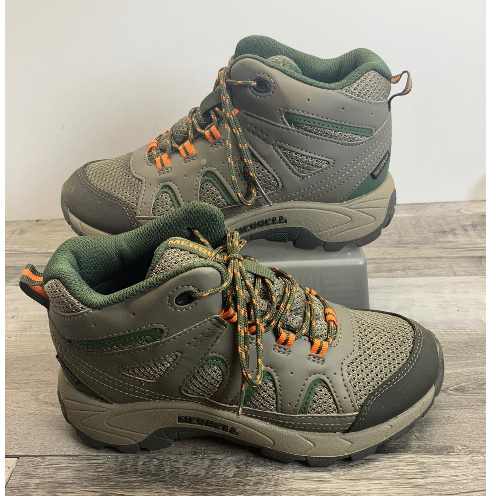 Merrell Waterproof Hiking Boots Kids Size 3M Olive Green Grey MK264768
